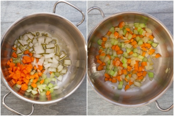Sauteed vegetables before and after cooked.