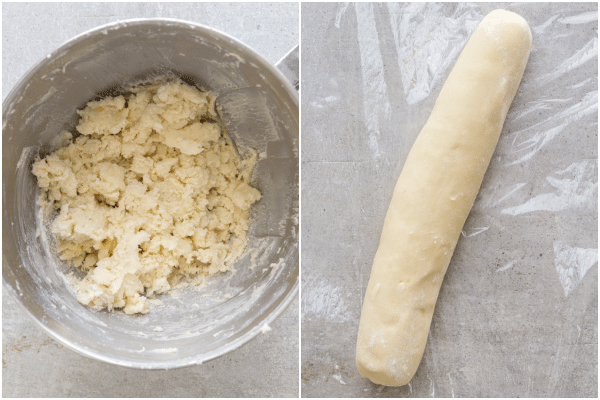 how to make lemon cookies dough mixed and rolled into a log